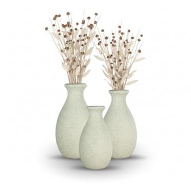 Imagem de Trio de Vasos Decorativos Bojudo Minimalista em Cerâmica Decoração para Sala, Mesa de Centro, Aparador Estante (Granito Bege)