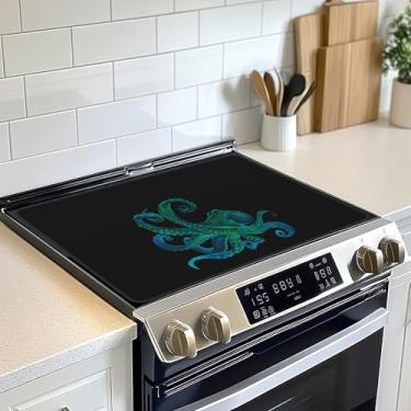 Imagem de Protetor de tampa superior de fogão elétrico de polvo verde, tapete de fogão de vidro plano superior, tapete de fogão de indução de forno resistente ao calor para tapetes de bancada de cerâmica tapete