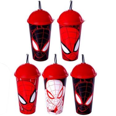 Imagem de Copos do Homem Aranha para festa infantil com Canudo - 6 unidades - Pl