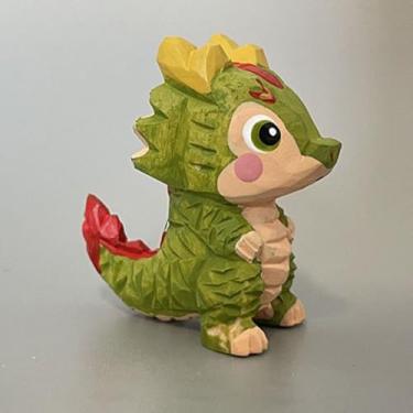 Imagem de HLbshi Cão de madeira esculpido à mão Collie Golden Retriever Corgi Monkey Dragon estátua animal estatueta escultura desktop estudo escritório decoração de casa (dragão)