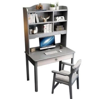 Imagem de Mesa de estudo de madeira maciça, mesa de escrita simples para casa, mesa de computador multifuncional para estudantes com gavetas e cadeira elevatória