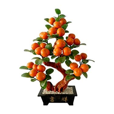 Imagem de KUYBTU Árvores artificiais, plantas de mesa, bonsai, jade, laranjeira, artifícia, jade, bonsai, ornamentos criativos de laranjeira de alta qualidade para decoração de casa, escritório, riqueza