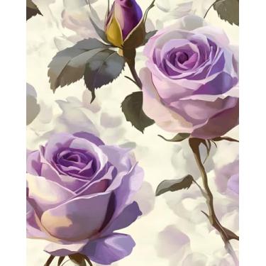 Imagem de BOKEBEVE Papel de parede floral extra grande para contato branco roxo papel de parede moderno folhas boho para armário de entrada, parede de casa, quarto, banheiro, removível, adequado para locatários