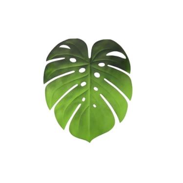 Imagem de 6 peças de jogo americano de folhas artificiais, tapetes de mesa antiderrapantes com isolamento térmico, porta-copos em forma de folha Monstera para festa, jantar, decoração de casa