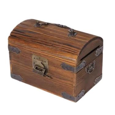 Imagem de ZABEES Cofrinho retrô de madeira maciça com trava O cofrinho só pode entrar, mas não sair, presente criativo cofrinho