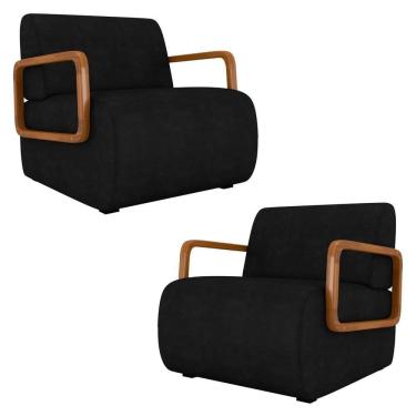 Imagem de Poltrona Decorativa Orgânica Para Sala Kit 2 Belarus Z08 Sintético Preto - Mpozenato