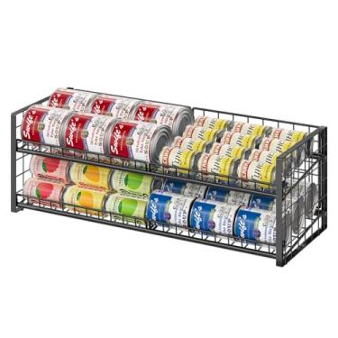 Imagem de Organizador de lata empilhável de 2 camadas para prateleira de despensa, suporte de lata extra longo ajustável para organização de cozinha, dispensador de lata resistente para produtos de sopa de