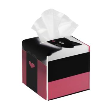 Imagem de Capa quadrada de couro para caixa de lenços à prova d'água, listras de gato, organizador de papel facial fofo com cinto inferior, estojo de lenços para mesa, banheiro, escritório, mesa, carro