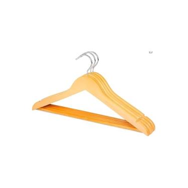 Imagem de Cabides de Madeira com Verniz, Kit 3 Unidades, 45x22.5cm, Gancho Giratório em Metal, Recortes Laterais, Acabamento Envernizado