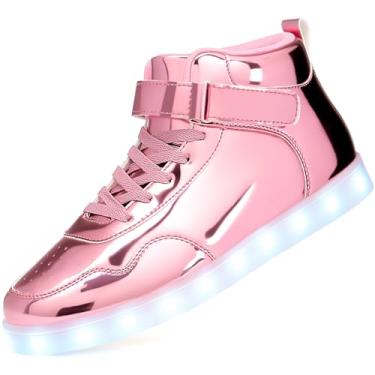Imagem de APTESOL Tênis unissex de LED High Top Light Up para mulheres e homens, rosa, 7 Women/5.5 Men