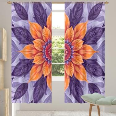 Imagem de 2 conjuntos de painéis mandala damasco étnico cortinas transparentes arejadas com filtro leve painéis de cortina leve cortina de porta cortina para janela para sala de estar, quarto, jantar, 84