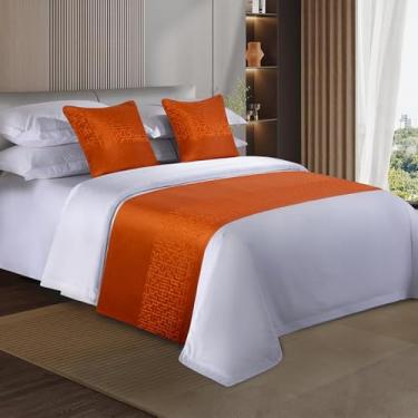 Imagem de Cachecol de corredor de cama de hotel simples elegância cores contrastantes roupa de cama decorativa sem desbotamento colcha de cama macia protetora para cama de solteiro queen king size - laranja||