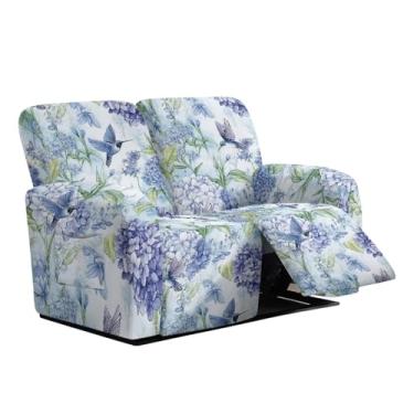 Imagem de Suobstales Capa para poltrona reclinável com estampa de flor de hortênsia de beija-flor, 2 lugares, capa de sofá reclinável, lavável na máquina, protetor de móveis para cães e crianças