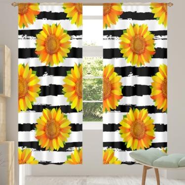 Imagem de 2 conjuntos de painéis de cortinas translúcidas com flores e girassol, cortinas transparentes arejadas com filtro leve, painéis de cortina de porta e janela para sala de estar, quarto, jantar, 192 cm