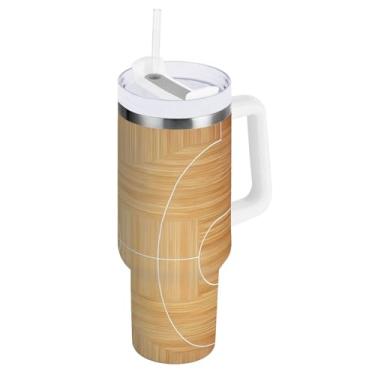 Imagem de Blueangle Copo isolado de 1,134 g com alça e tampa de canudo - Caneca de viagem de aço inoxidável à prova de vazamento, garrafa de água de quadra de basquete a vácuo de parede dupla (788)