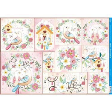 Imagem de Papel para Decoupage Litoarte 49x34,3cm Love Passáros e Flores - PD-10