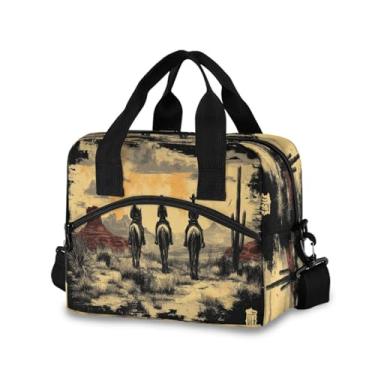 Imagem de Blueangle Lancheira isolada com estampa de cowboy do oeste americano, alça de ombro removível e alça - lancheira reutilizável para homens e mulheres (253)