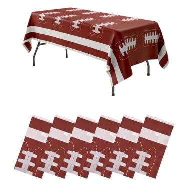 Imagem de FXKS Decorações de festa de futebol, toalha de mesa descartável, toalha de mesa de plástico marrom, capa de mesa para festa de aniversário de futebol e decorações de porta traseira de jogos 137 x 272