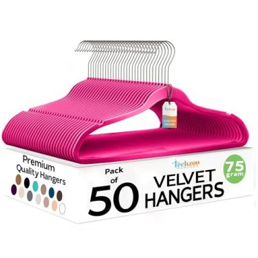 Imagem de Cabide de veludo de qualidade premium (conjunto de 50) - cabides ultrafinos de veludo antiderrapante - ganchos giratórios em ouro rosa, mais fortes do que os cabides de veludo padrão - cabide de