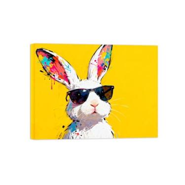 Imagem de Animais Pintura Arte Parede - Coelho usa óculos escuros - Impressões em tela - Moderno Colorida Pôster para decoração sala de estar 50x65cm Tela Embrulhada
