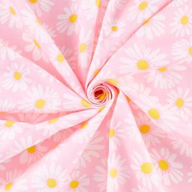 Imagem de FINGERINSPIRE 1,09 x 1,75 jardas tecido de algodão padrão margarida para costura cor rosa tecido margarida floral conjunto de tecidos de algodão para vestuário forro de costura estofamento acentos