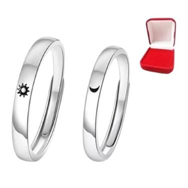 Imagem de Aliança Sol E Lua Compromisso Casal Ajustável Clássico Minimalista + Caixinha