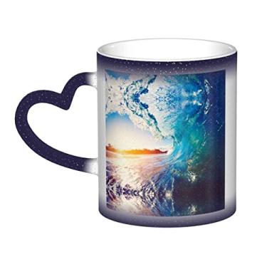 Imagem de Sunset Sea Surfing Seascape Fun Coffee Cup, Magic Heat Sensitive Color Changing Ceramic Cup 12 Oz, para café/chá/leite/cacau, para adolescente/aniversário/festival/presentes