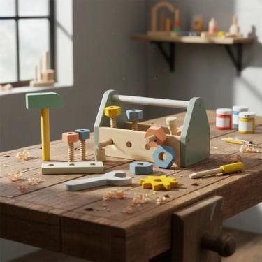 Imagem de Brinquedo MDF Caixa Ferramentas 25pcs Divertida Montessori Encaixe Mad