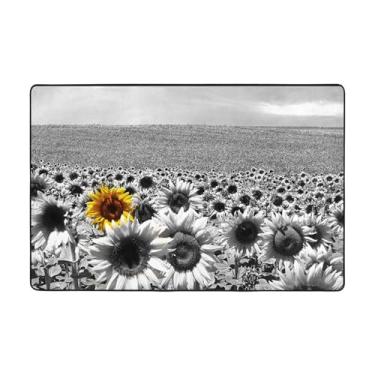 Imagem de ZERAOKE Tapetes de área de girassóis pretos e brancos para sala de estar de 1,2 x 1,5 m, tapete macio e moderno, tapetes antiderrapantes e felpudos para decoração de casa, tapete lavável para quarto,