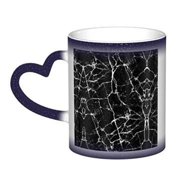 Imagem de Xícara de café divertida de mármore preto, copo de cerâmica com mudança de cor sensível ao calor 12 Oz, para café/chá/leite/cacau, para adolescente/aniversário/festival/presentes