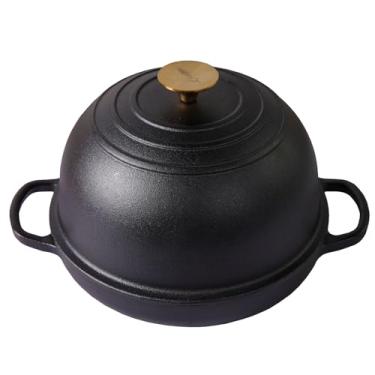 Imagem de Forma de pão de ferro fundido forno holandês com tampa e alças de laço - pré-temperado - Forma segura para forno para assar e cozinhar, kit de pão artesanal - Forma de pão