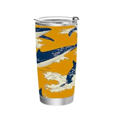 Imagem de STAYTOP Copo de aço inoxidável de baleia fofo de 590 ml, copo de café isolado com tampa e canudo, caneca de café de viagem de parede dupla para bebidas quentes e frias