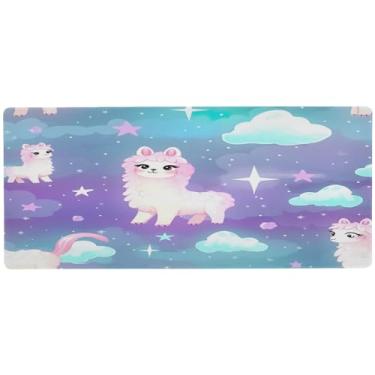 Imagem de Wassud Lindo mouse pad lhama para jogos com base de borracha antiderrapante, mouse pad longo para teclado de computador mouse pad com borda costurada, impermeável grande almofada de mesa para