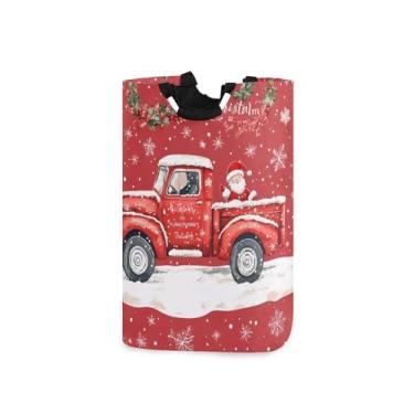 Imagem de xigua Caminhão vermelho de Natal grande cesto de roupa suja com alça, cesto de roupas dobrável, cesta de armazenamento dobrável para organização de brinquedos e roupas no quarto, banheiro e lavanderia