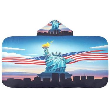 Imagem de Burbuja Toalha de banho com capuz Estátua da Liberdade para crianças, toalha de praia de pelúcia macia absorvente para meninas e meninos 3-10 anos, 61 x 127 cm