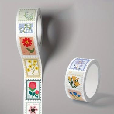 Imagem de 1 rolo/500 peças de rolo de adesivos com tema de clip-art de flores, 10 padrões, decoração delicada para decoração de festa de presente de feriado (colorido)