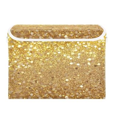 Imagem de CEBUGI Caixotes de armazenamento com tampas, caixa de armazenamento de tecido dobrável, fundo de glitter dourado, compartimentos organizadores de armazenamento para armário de casa prateleiras de