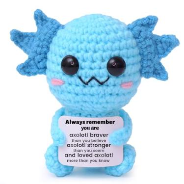 Imagem de OkiyiD Mini Axolote Positivo Engraçado, Brinquedo Axolote de Lã Tricotado com Cartão Positivo - Boneca de Crochê Bonita Criativa, Presente de Lembrança para Amigas, Mulheres, Estudantes, Natal (Sapo)