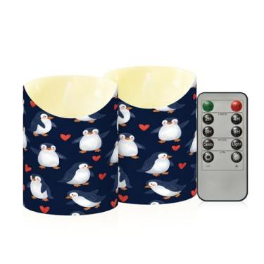 Imagem de Wassud Pacote com 2 velas divertidas pinguins sem chama com controle remoto, velas realistas cintilantes com temporizador, velas decorativas para Natal, casamento, festa, decoração de casa pequena