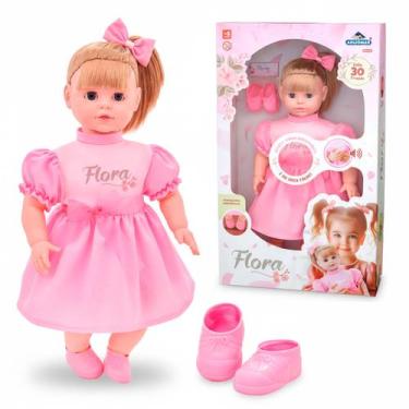 Imagem de Boneca Bebê Flora Interativa Infantil Loira Com Olhos Moveis Fala 30 F