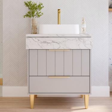 Imagem de Gabinete para Banheiro 70cm com 1 Porta 1 Gaveta e Cuba de Sobrepor Riviera Platina