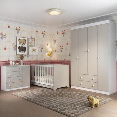 Imagem de Quarto De Bebê Completo Com Berço Americano 3 Em 1 Encanto Multimóveis MP4581 Branco-off White