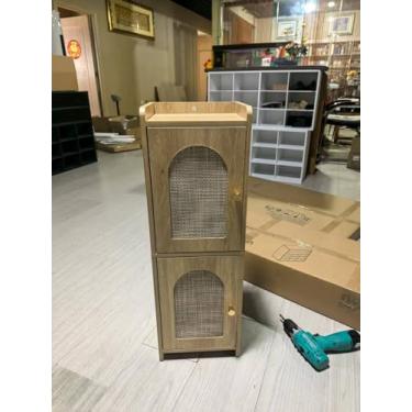 Imagem de Arbuxzuy Armário de banheiro pequeno de vime, armário de canto com 2 portas e prateleiras ajustáveis, armários estreitos de papel higiênico, organizador de banheiro para espaços pequenos (rattan)