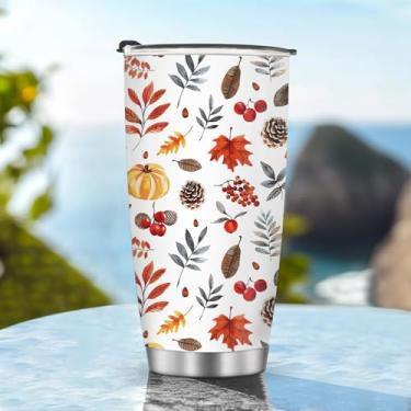 Imagem de Copos de viagem isolados, caneca de café, garrafa de água, quente e fria, 590 ml, folhas de outono, alças de metal, presentes para Natal, aniversário, dia das crianças, presente de aniversário