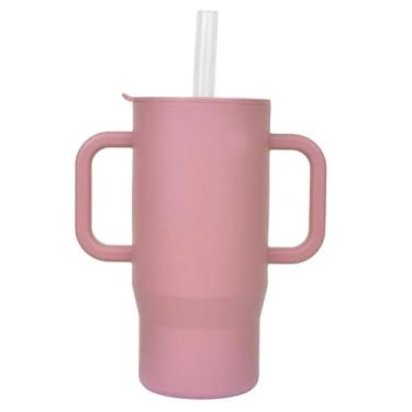 Imagem de YIKANGHENG Copo de canudo de silicone, copo macio rosa de 240 ml com 2 alças para casa, escritório e atividades ao ar livre (rosa)