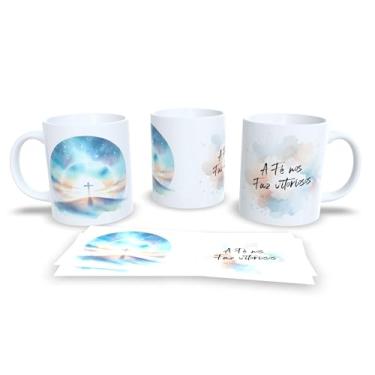 Imagem de Caneca com Arte em Aquarela, Paisagem Natural ao Pôr do Sol, Cerâmica Branca com Frase 'Ele Ressuscitou, Assim Como Disse', Design Inspirador (17272)