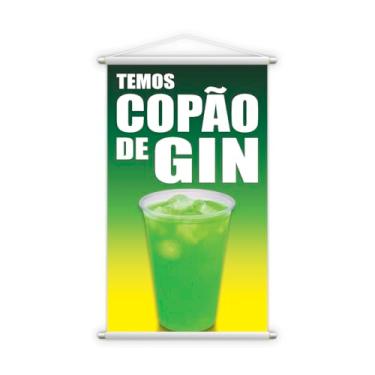 Imagem de banner Decorativo de Bebida Gin Tônica, Arte Verde em Gradiente com Copo de Drink Refrescante, 60x40 cm