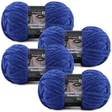 Imagem de Fio grosso para cobertores de crochê, pacote com 4 fios de chenille jumbo, peso total de 400 g, 152,8 metros, fio macio super volumoso, fácil de usar para projetos de tricô e crochê, azul marinho, 4