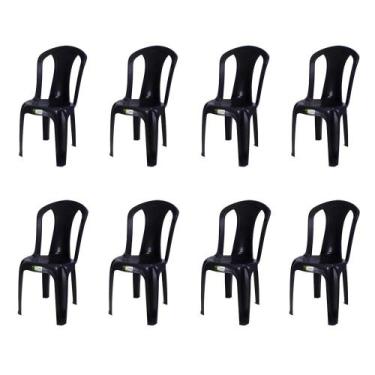 Imagem de Kit 8 Cadeiras Plasticas Preto 182 Kg - Duoplast