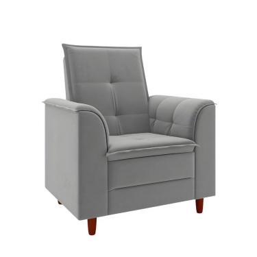 Imagem de Poltrona Decorativa Estofada Confortável Sala Atenas Veludo Cinza